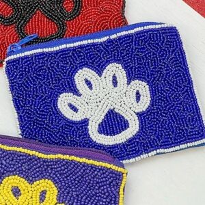 Viola Beaded Blue/White Game Day Paw Print‎ UK Kentucky Wildcats Coin Purse/ID